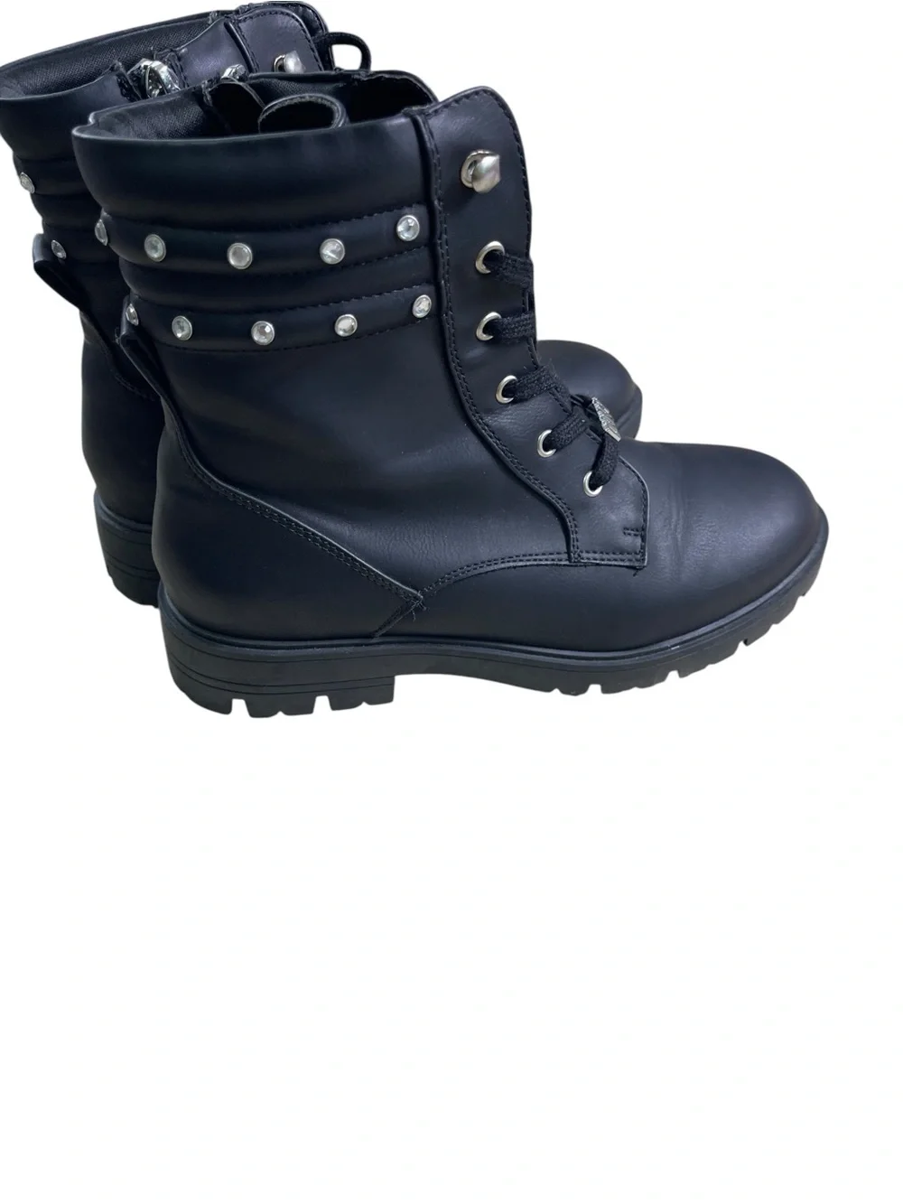 DKNY Black Lace-Up Combat Boots with Stud Accents